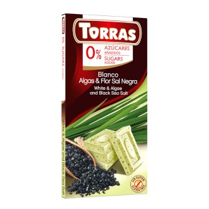 Czekolada biała z algami i czarną solą morską bez dodatku cukru 75g Torras