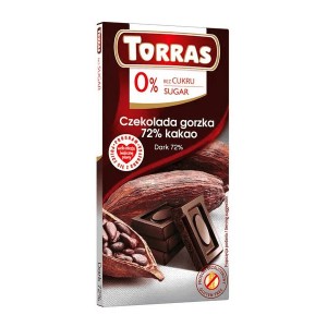 Czekolada gorzka 72% kakao bez dodatku cukru 75g Torras