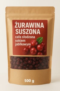 Żurawina suszona cała słodzona sokiem jabłkowym 500G TARGROCH 