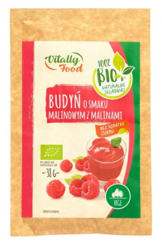 Budyń ekologiczny o smaku malinowym 38g Vitally Food - sklep jedzpij