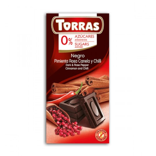 Czekolada gorzka z różowym pieprzem, cynamonem i chili bez dodatku cukru 75g Torras